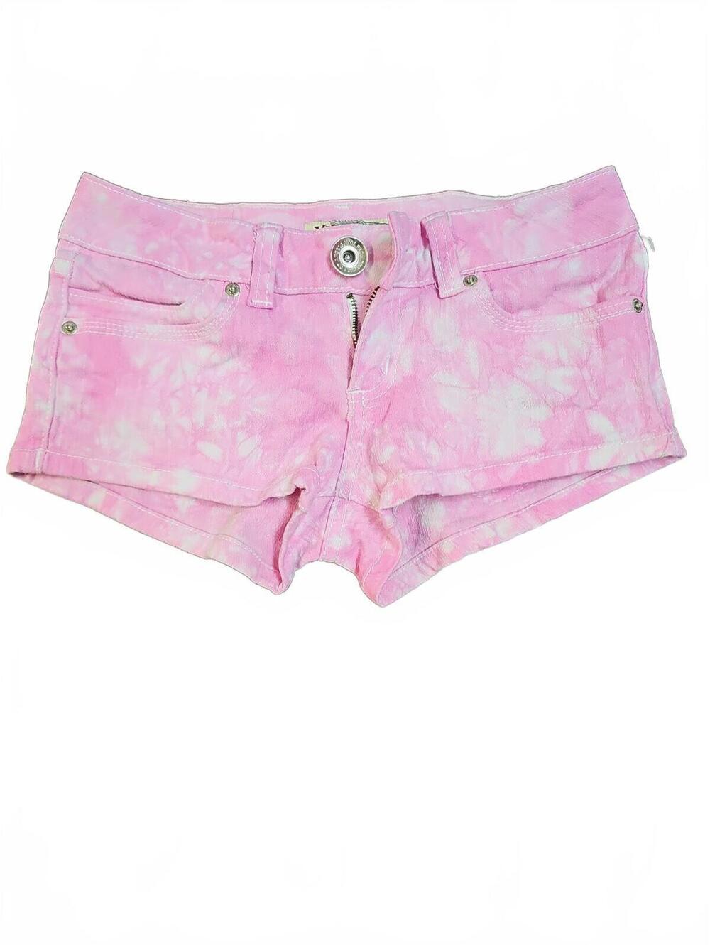 YMI Tie Dye Denim Shorts Womens 3 Pink White Y2K Festival Micro Mini Low Rise